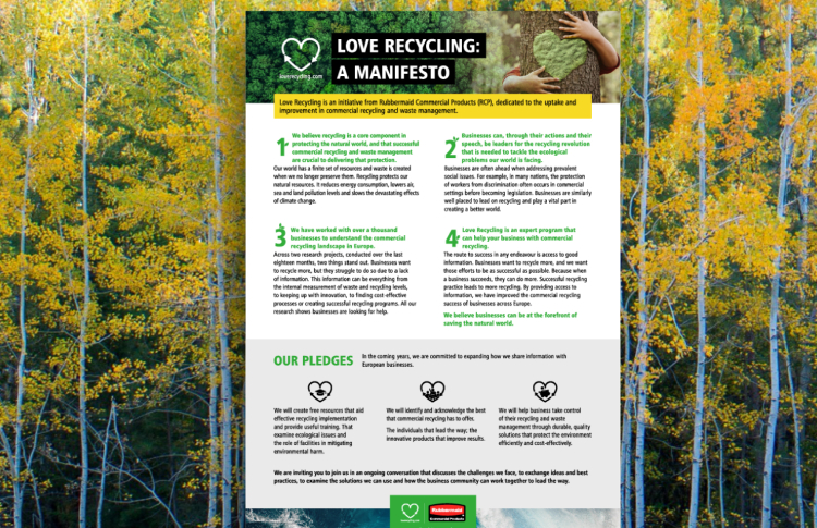 Rubbermaid Commercial Products releases Love Recycling manifesto